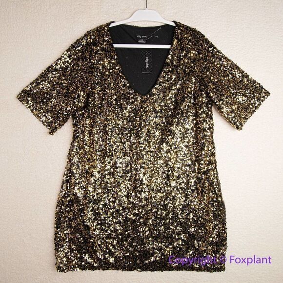 NEW City Chic Sequin Cocktail glam‎ mini Dress, color gold, plus size 20 - Picture 2 of 15